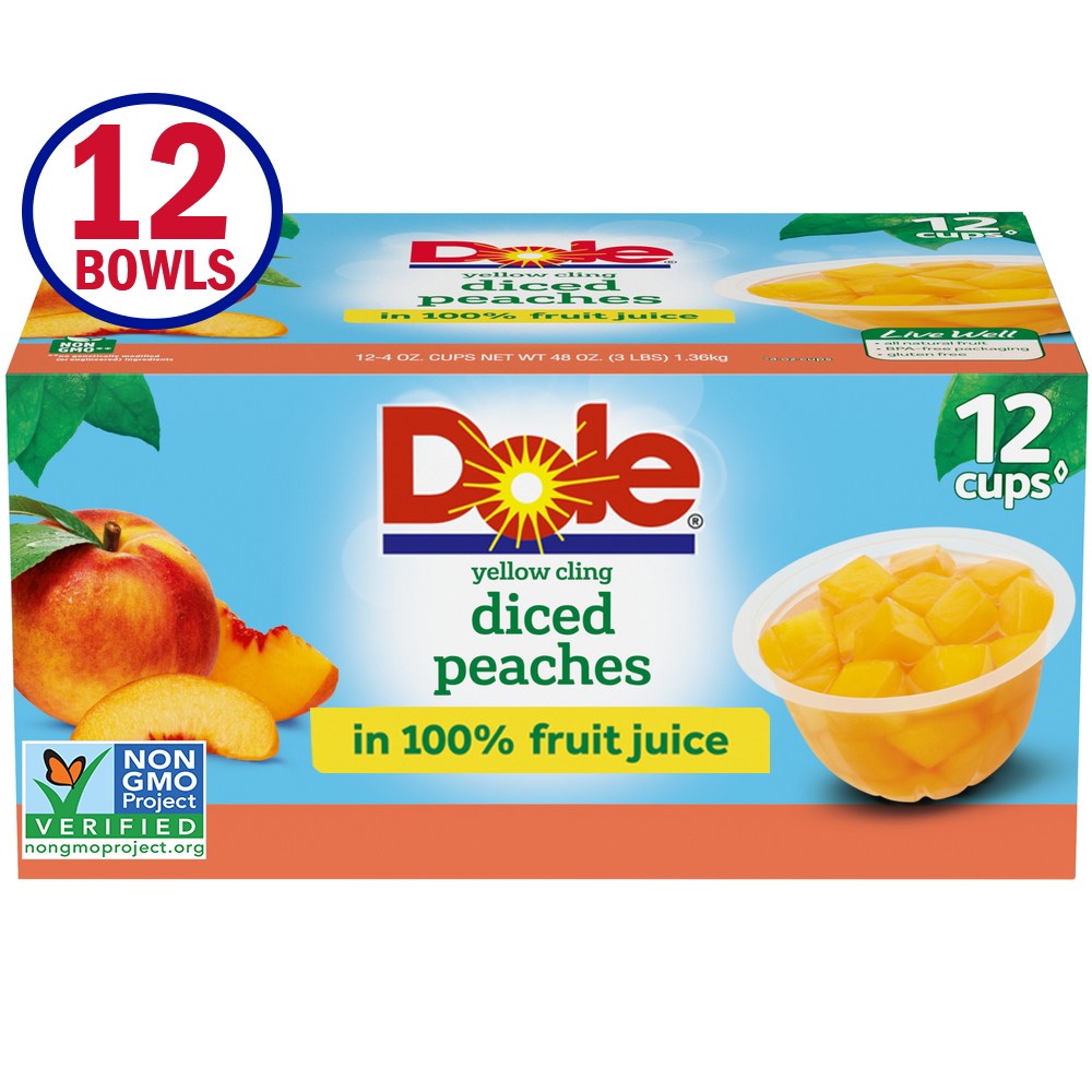 Dole Fruit Bowls Yellow Cling Diced Peaches in 100 Fruit Juice, 4 Oz, 12 Ct