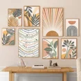thumbnail image 2 of Cuadro en lienzo con hojas abstractas de estilo bohemio, pósteres de sol y arcoíris de Monstera, arte de pared nórdico para sala de estar, impresiones para decoración del hogar, 2 of 5