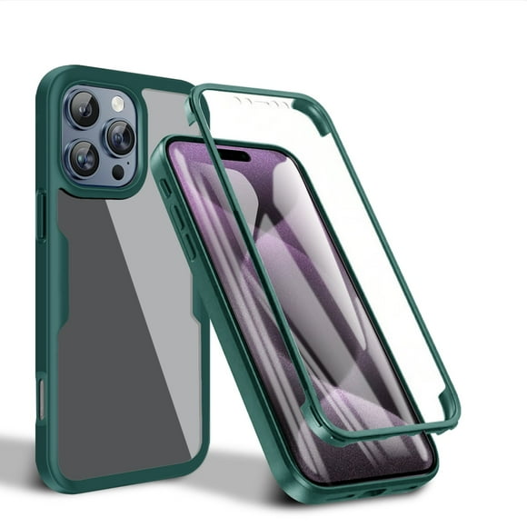 Decase Heavy Duty Clear Phone Shell for Apple iPhone 16 Pro Max,Built-in Front Screen Protector Rubber Bumper Shockproof Cover for iPhone 16 Pro Max,Green