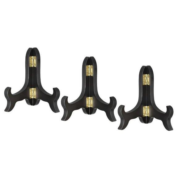 4" Easel Plate Holder, Wooden Folding Display Stand Black for Decorative Picture Frame, 3 Pack