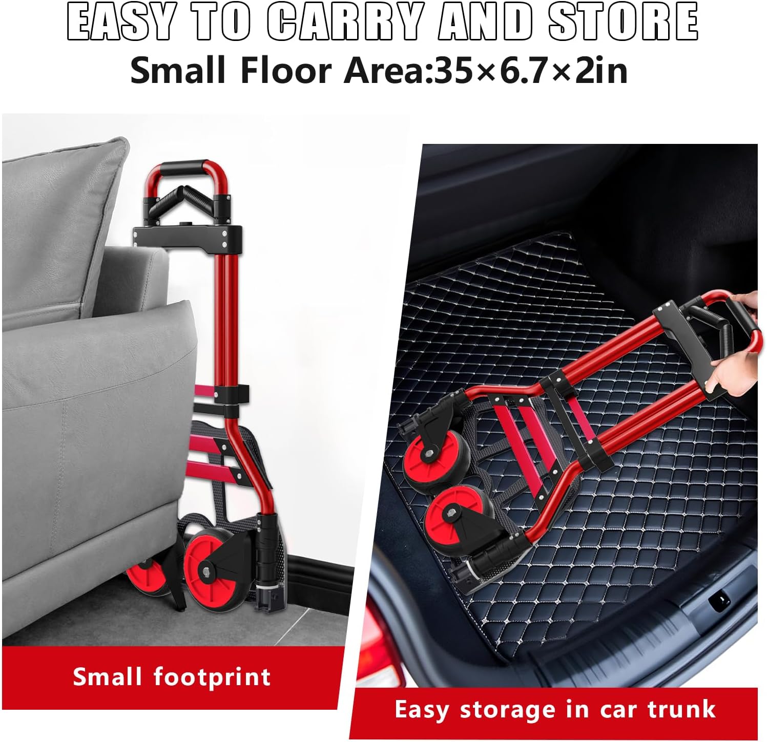 Dolly Cart with Wheels 330 lbs Capacity Folding Hand Truck Aluminum Lightweight Utility Cart Telescopic Handle Rubber Wheels No Assembly Required for Moving Shopping Office
