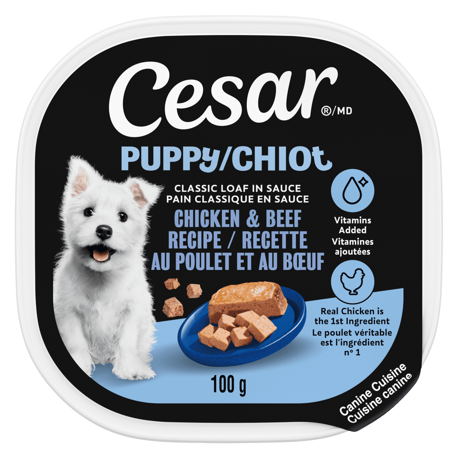 CESAR Puppy Soft Wet Dog Food Classic Loaf in Sauce Chicken & Beef Recipe, (24) 100 g Easy Peel Trays