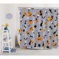 thumbnail image 3 of Halloween Black Cat Shower Curtain for Bathroom,Pumpkin and Skull Bat on Grey Fabric Shower Curtain with Hooks,Spooky Bathroom Curtain Shower Set, 72x84 inches, 3 of 6