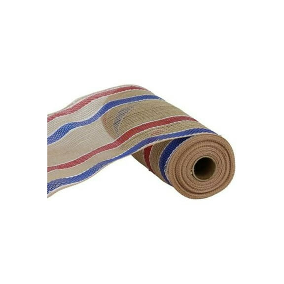 Shop our 10" Wide Matte Border Stripe Mesh Ribbon: Red, White & Blue