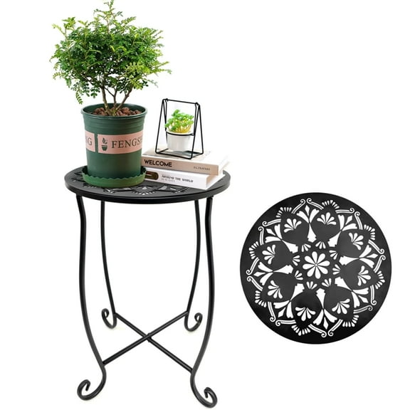 Outdoor Side Tables, Weather Resistant Metal Patio Side Table, Small Round Outdoor End Table Side Table for Patio Yard Porch Balcony Garden Bedside, Plant Stand for Indoor Outdoor