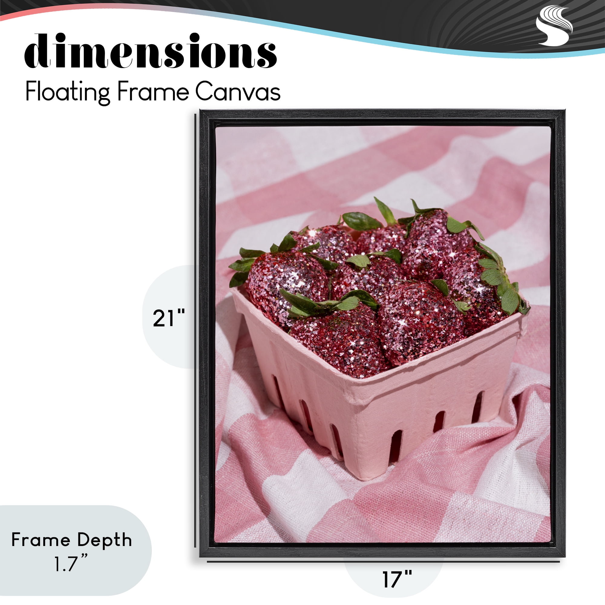 Stupell Industries Glam Glimmer Strawberries Black Framed Floater Canvas Wall Art, design by LISH Creative