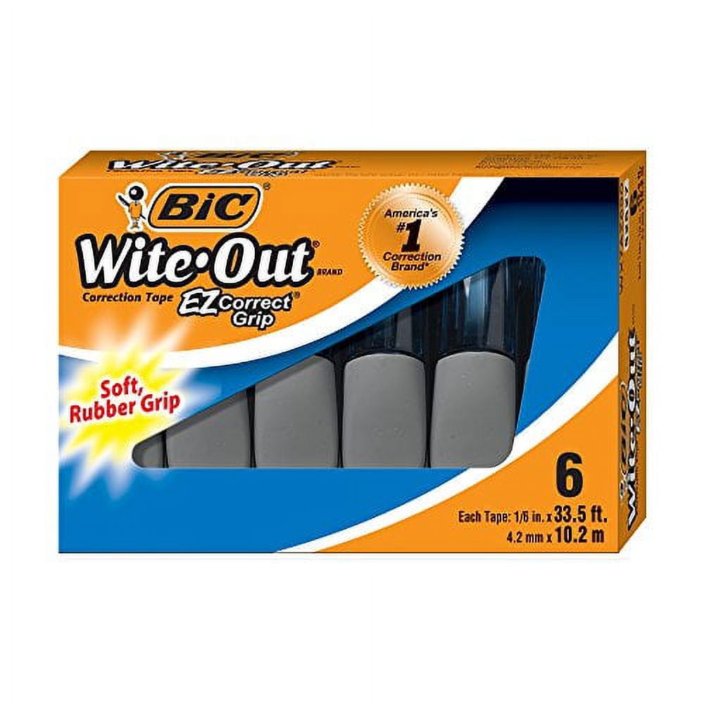 BIC Wite-Out Brand EZ Correct Grip Correction Tape, White, 6-Count