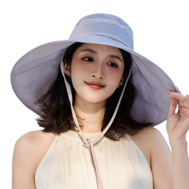 WEIYLL Women Sun Hat Wide Large Brim Zipper Drawstring Fully Light Blocking Foldable Drawstring Visors Cap