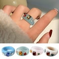 thumbnail image 2 of Women Resin Ring Rhinestone Irregular Wide Chunky Ring Finger Ring Knuckle Ring, 2 of 10