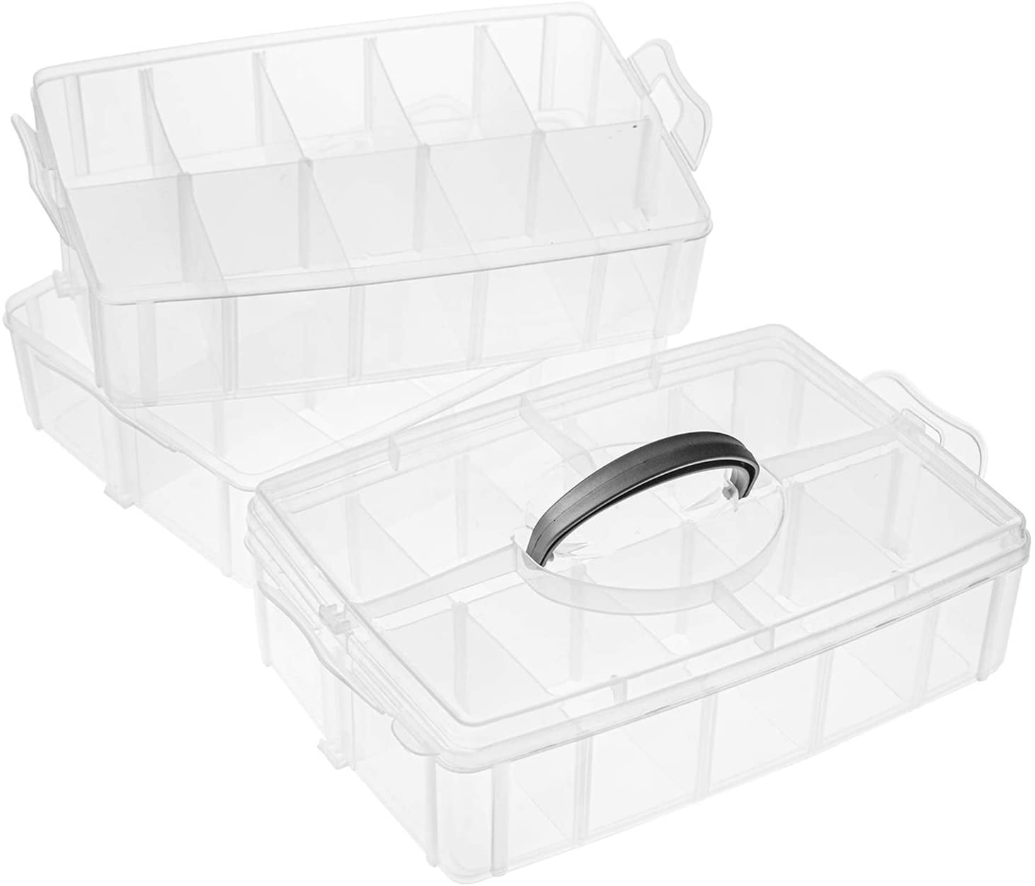 3-tier Adjustable Stackable Organiser Plastic Jewellery Craft Storage Box 