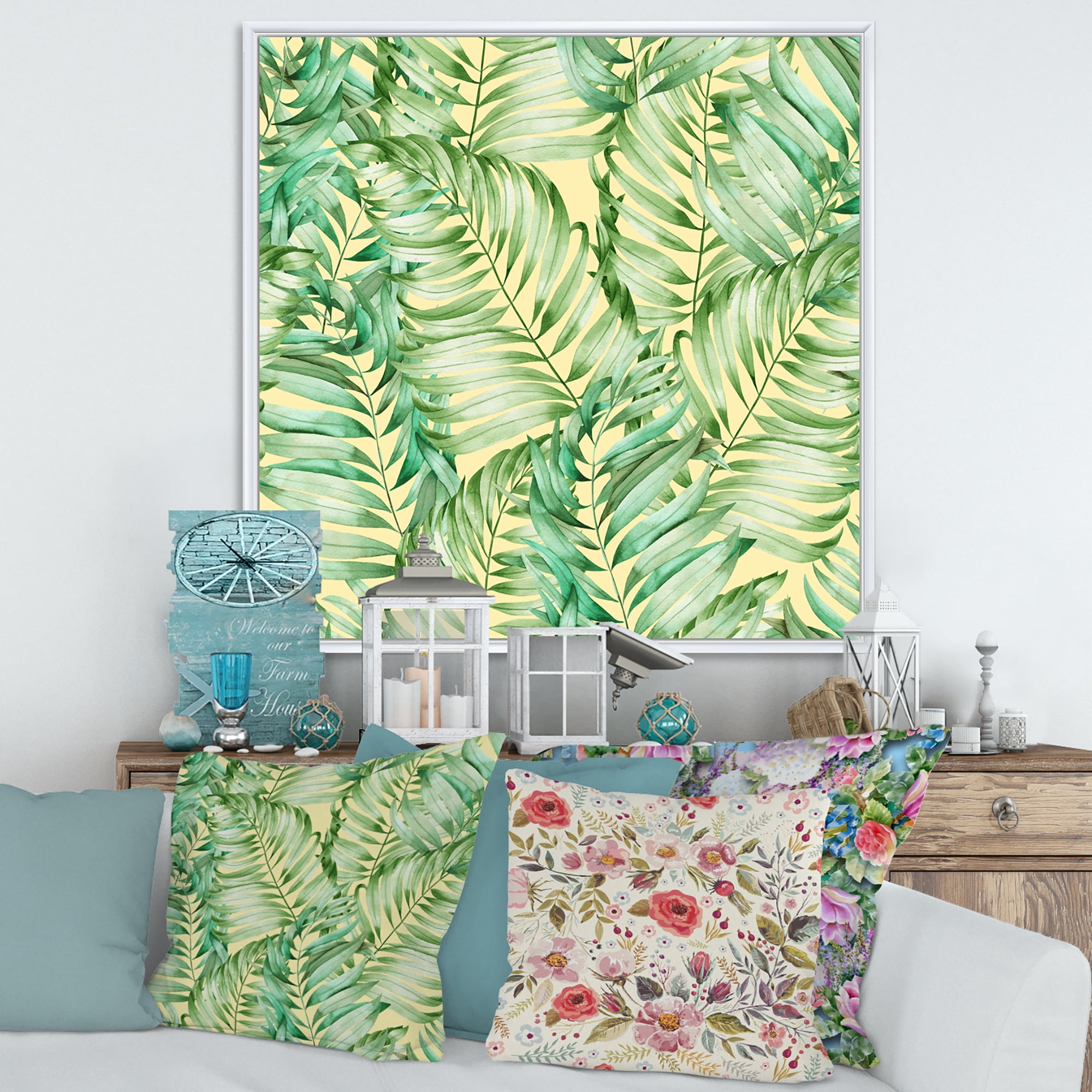 Designart 'Tropical Green Leaves of Monstera' Tropical Framed Canvas Wall Art Print