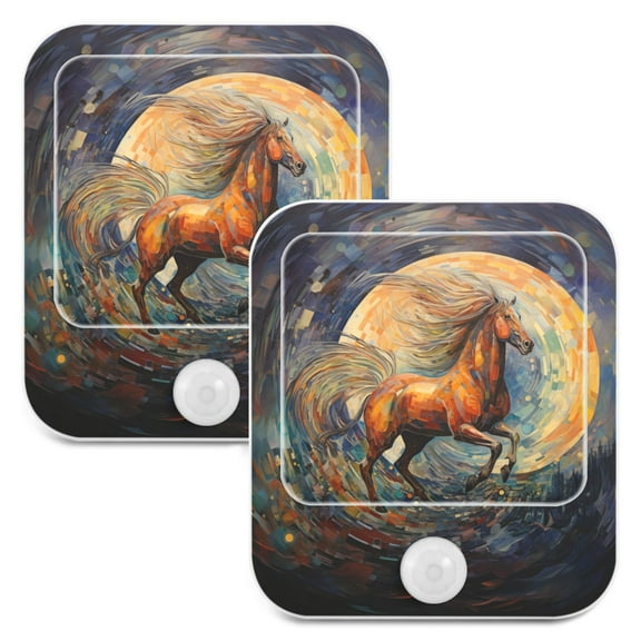 Horse with Moon Night Lights Plug into Wall LED with Auto Light Sensor Warm Light for Kids Hallway Bedroom Living Room Kitchen Bathroom Set of 2