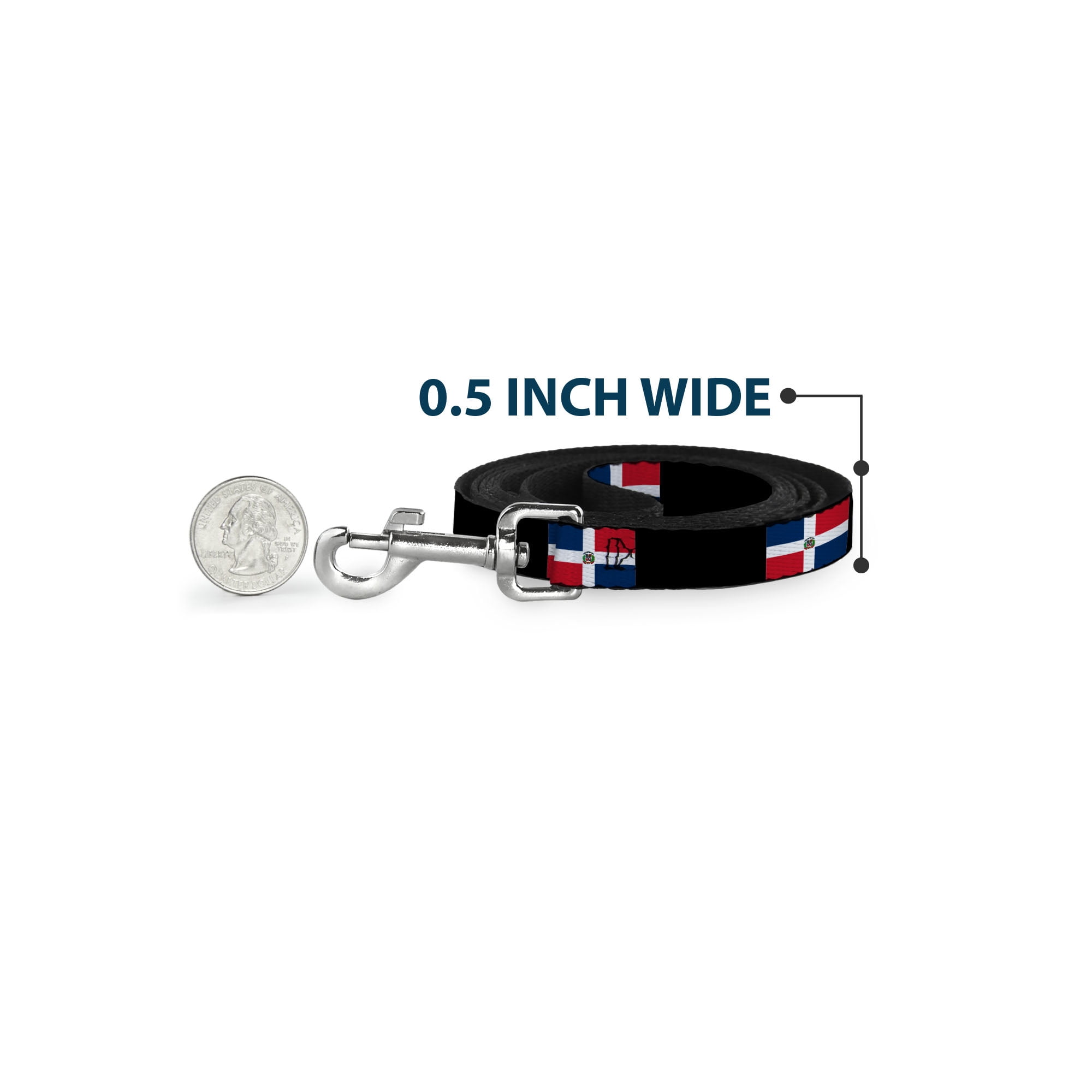 Buckle-Down Pet Leash, Dog Leash, Dominican Republic Flags Black Blocks, 6 Feet Long 1.0 Inch Wide