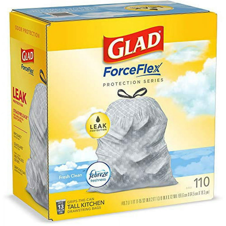 Glad Force Flex MaxStrength 13-Gallons Febreze Sweet Citron and Lime Green  Plastic Kitchen Drawstring Trash Bag (45-Count)