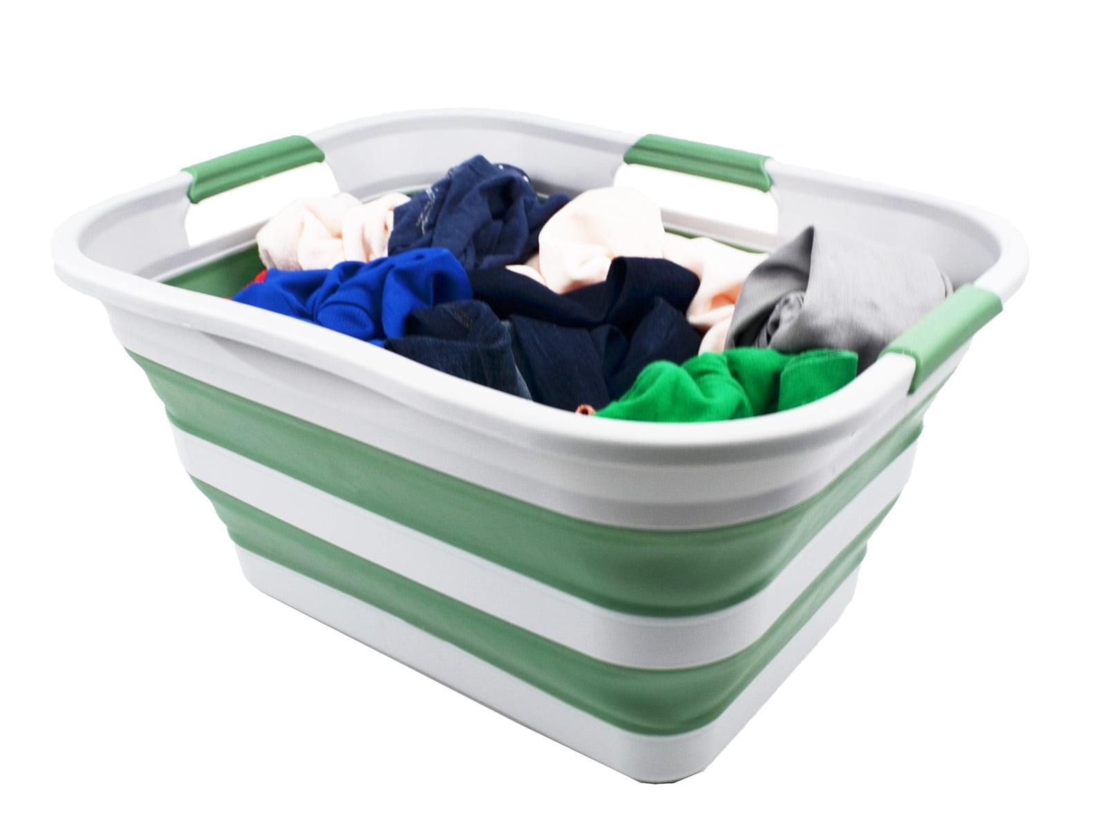 SAMMART 30L(8 gallon) Collapsible Plastic Laundry Basket-Foldable Pop Up Storage Container/Organizer-Portable Washing Tub-Water capacity: 24L(6.3 gallon)
