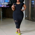 thumbnail image 2 of Fesfesfes Plus Size Dress for Women Basic Round Neck Bodycon Dress Solid Color Ripped Short Sleeve Skinny Dress Casual Wear to Work Pencil Dress, 2 of 7