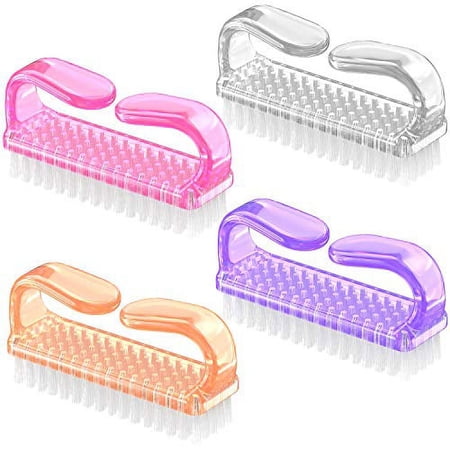 Handle Grip Nail Brush, Larbois Nail Brushes Hand Fingernail Brush Cleaner Scrubbing Kit Pedicure for Toes and Nails Men Women (4 Pack) (Multi Color)