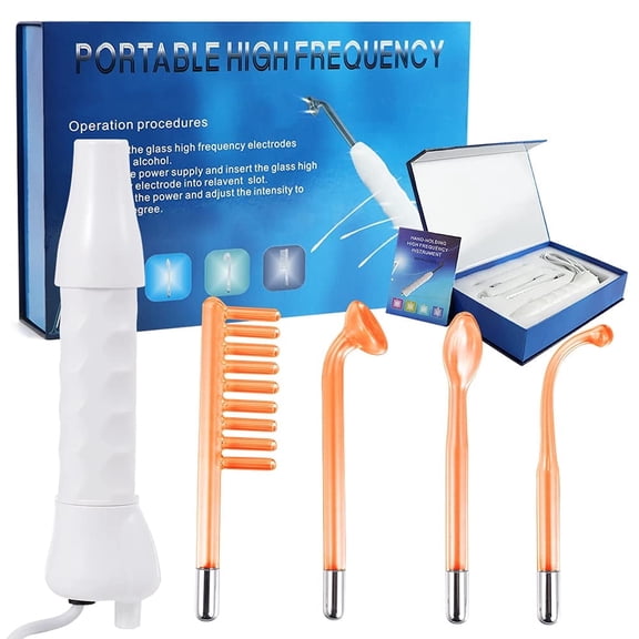 XIRQI Portable High Frequency Facial Wand, Violet Ray Skin Care Device with 4 Glass Electrodes, Handheld Machine for Skin Tightening, Wrinkle Care & Scalp Health, 10W Professional Home Use