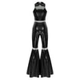 thumbnail image 4 of YiZYiF Womens Metallic Shiny 70s 80s Disco Outfit V neck Sleeveless Bell Bottom Dance Jumpsuit Black L, 4 of 6