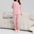 thumbnail image 4 of Mifsaly Flannel Pajamas for Women Set Chunky Lounge 2 Piece Winter Pjs Loose Homewear Crewneck Long Sleeve Sleepwear Soft Cozy Casual Nightwear Thermal Wide Leg Pants with Pockets Fuzzy Loungewear, 4 of 8