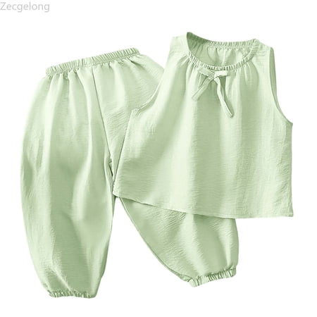 Zecgelong Girls Set Sweet Vest Top With Pants Summer Outfit Cute Casual Sleepwear Air Conditioning Suit Two Piece Set Girls Outfit Sets for Girls 18-24 Months