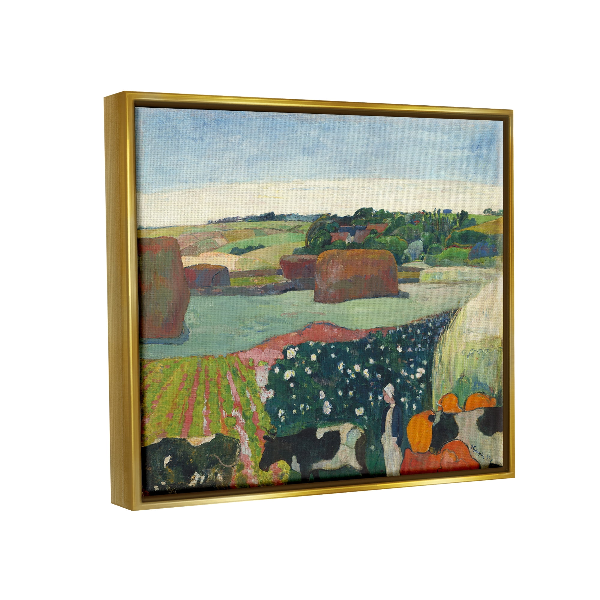Stupell Haystacks In Brittany Gauguin Classic Landscape Painting Gold Floater Framed Art Print Wall Art