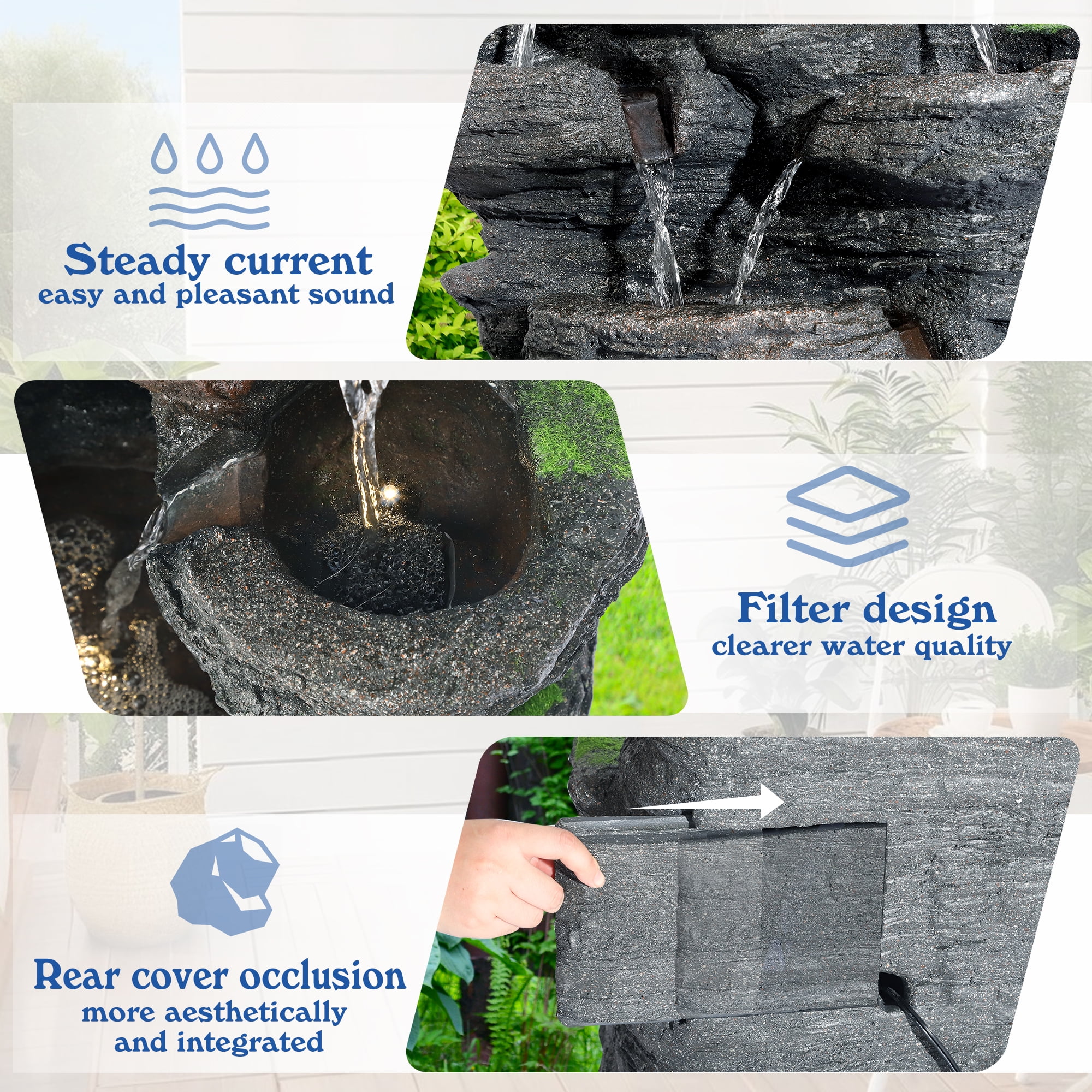 Magic Union 10-Tier Cascading Rock Water Fountain, 40" H Outdoor Freestanding Fountain with LED Lights and Pump, Outdoor Garden Waterfall Decor for Patio, Yard and Deck Decor, Natural Stone Look