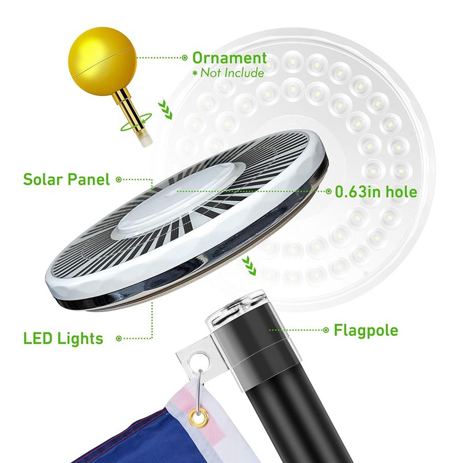 FlagPole Light Solar Powered Spotlight Outdoor, 48 LED Waterproof Solar FlagPole Light, Top Mounted FlagPole Solar Light