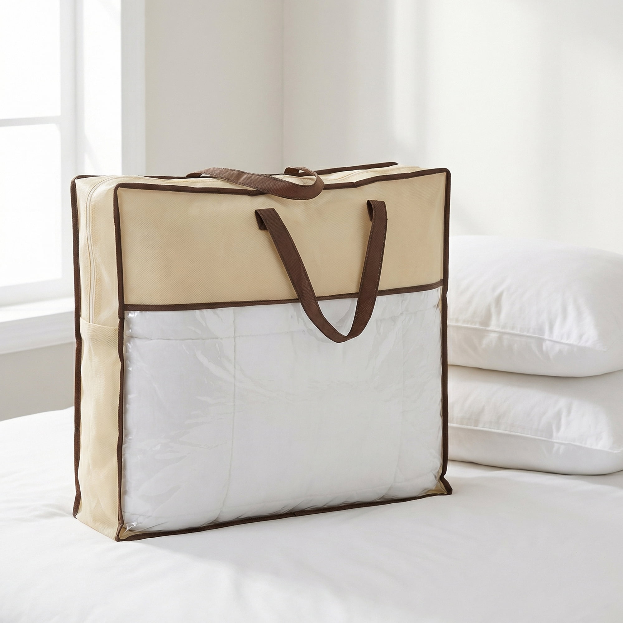 Unique Bargains Storage Bag for Organizing Clothing with Handles Beige 15.7"x15.7"x3.9"