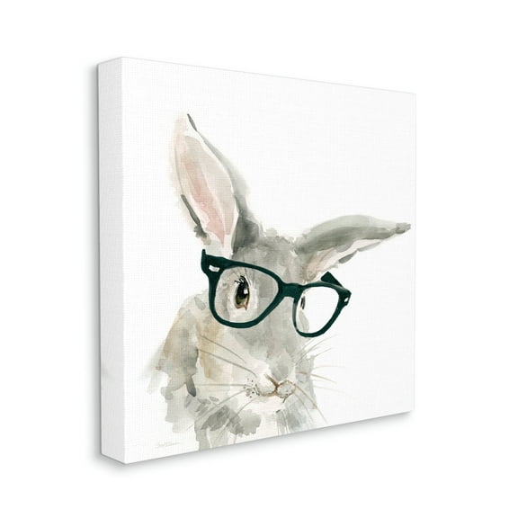 Adorable Rabbit Black Frame Glasses Hipster Bunny Animals & Insects Gallery-Wrapped Canvas Print Wall Art, 17x17