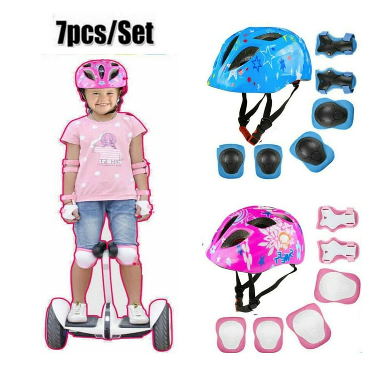 7PCS Set Boys Girls Kids Safety Skating Bike Helmet Knee Elbow Pads Protective Gear Pink