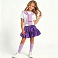 thumbnail image 7 of BRGZLK Back to School Outfits for Girls Summer Cute Solid Color Crewneck Short Sleeve T-Shirt and Paperbag Skirt & Plain Shawl & Socks Comfortable Breathable 4 Piece Sets Purple 3-4 Years, 7 of 7