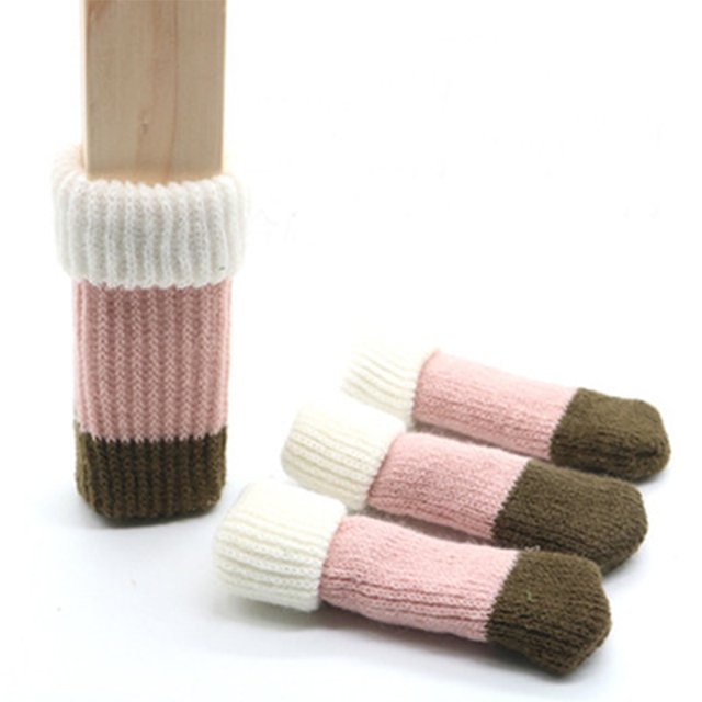 4 Pcs/Ensemble 10*3.5cm Chaussettes Antidérapantes pour Pieds de Chaise Protection de Sol en Tissu Chaussettes Tricotées pour Pieds de Table Chaussettes pour Pieds de Meubles