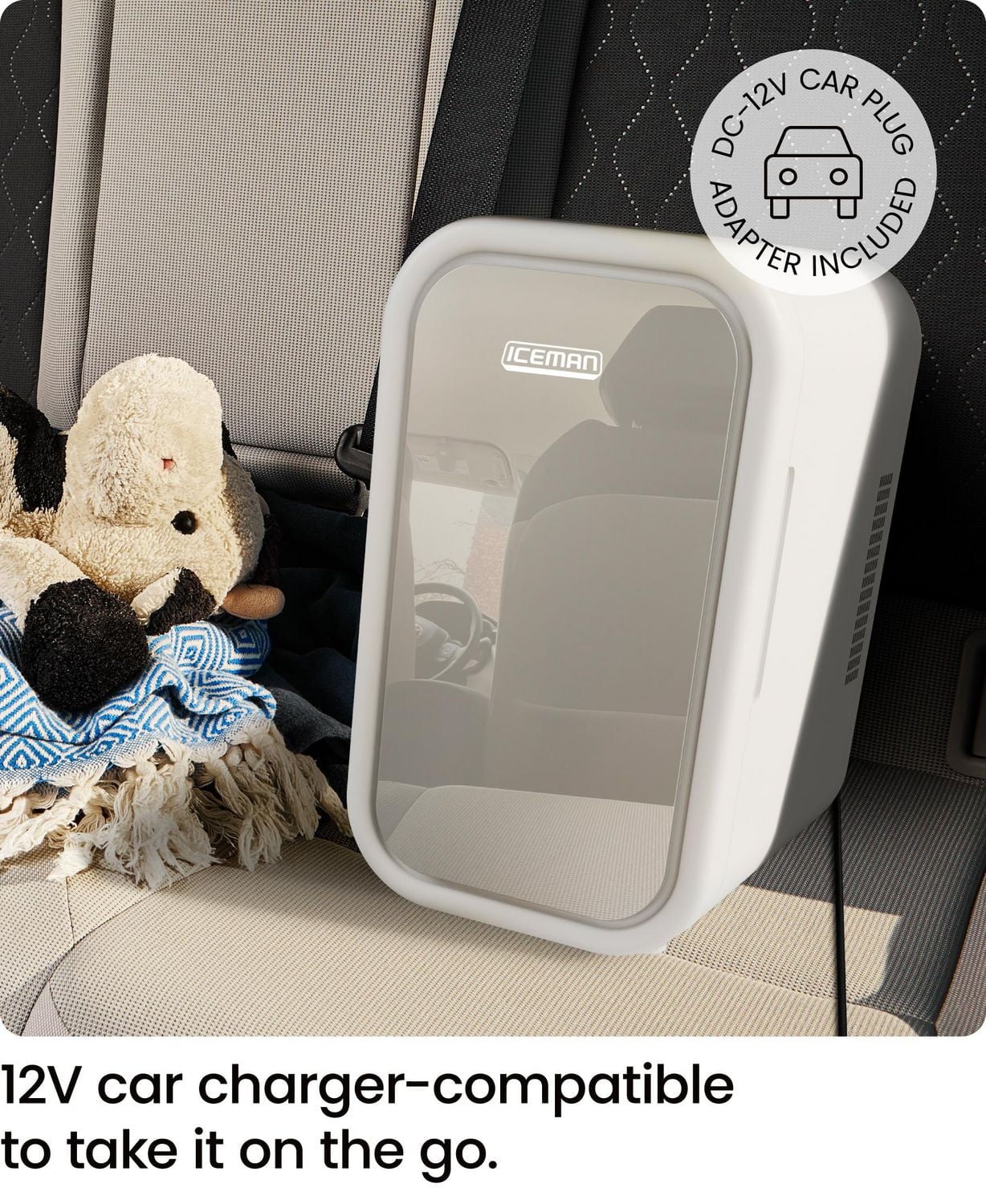 ICEMAN Portable Mini Fridge w/ 8 355 ml (12oz) Can Capacity, Cools and Heats, Car Plug Included - White, New