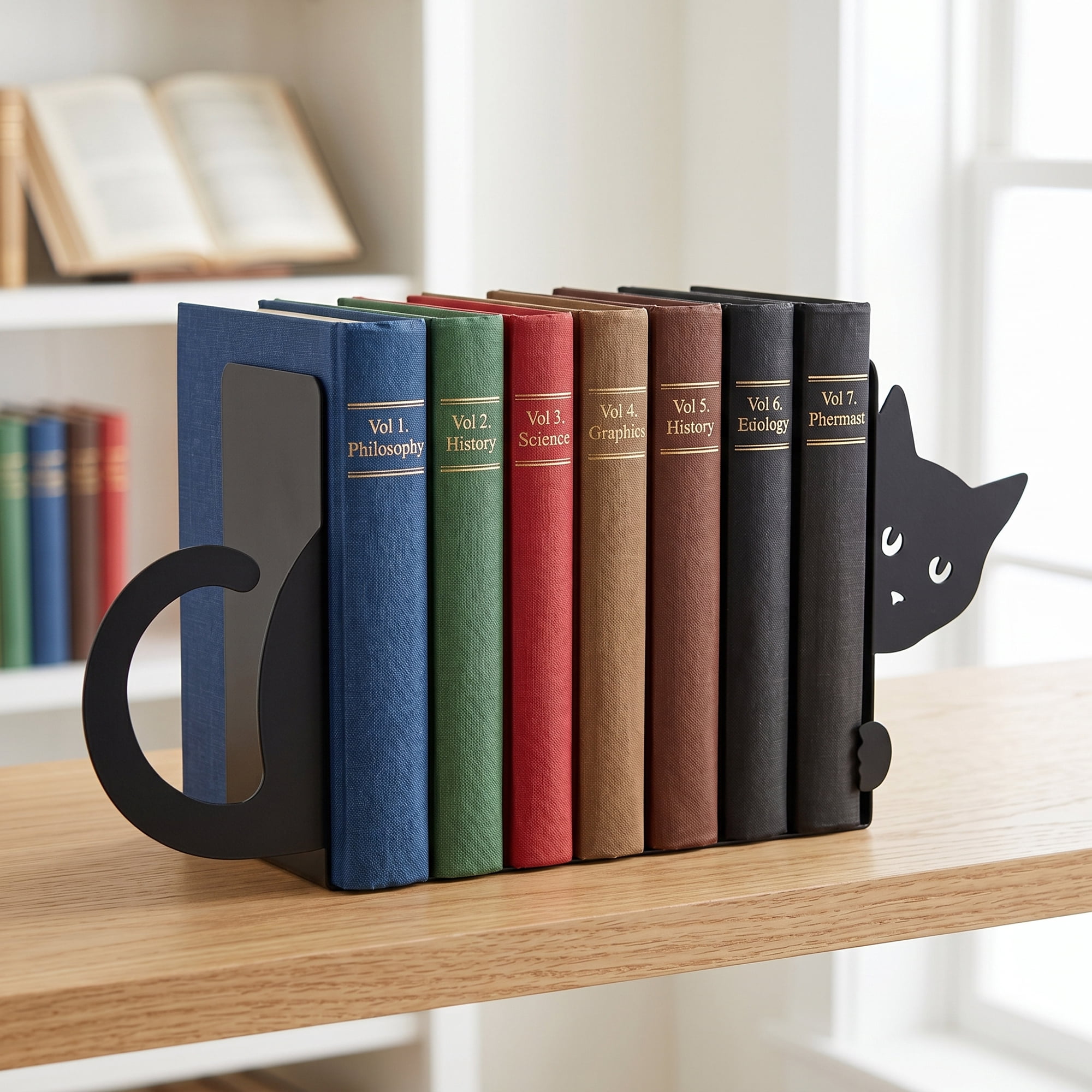Unique Bargains 2Pcs Decorative Cartoon Metal Bookends Black Cat 4.7*6.7*6.7inch