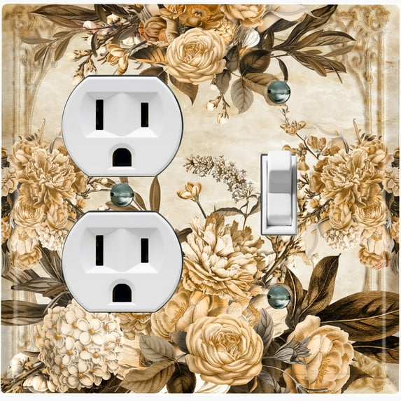 Metal Light Switch Plate Outlet Cover Vintage Rose Frame ROS027