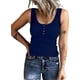thumbnail image 2 of Camisetas sin mangas Henley para mujer con cuello en V acanalado y botones para verano, 2 of 5
