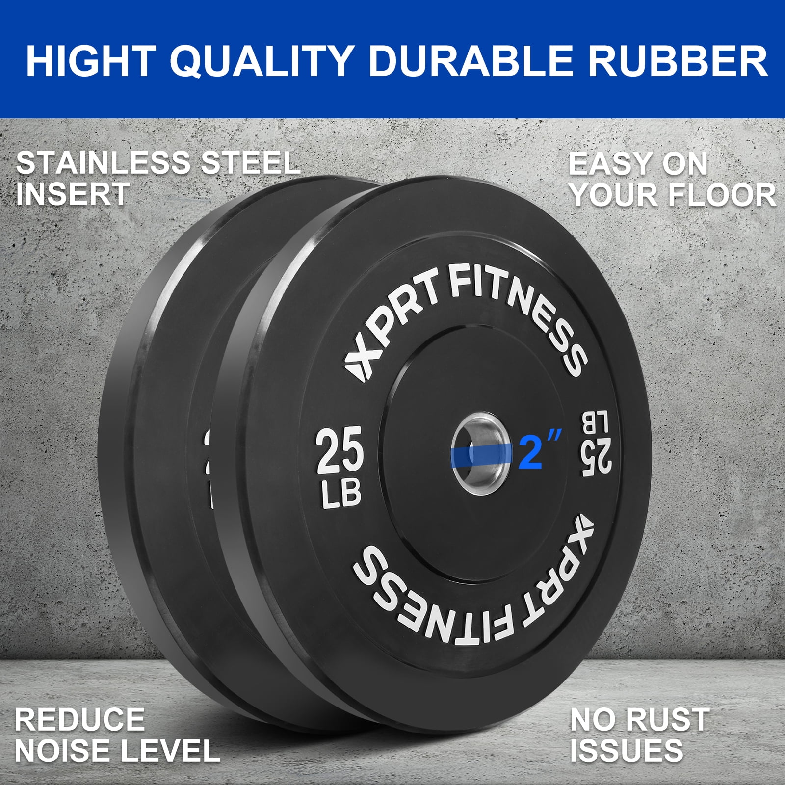 XPRT Fitness Olympic 2-Inch Black Rubber Coated Bumper Plates 15 lb. Pair