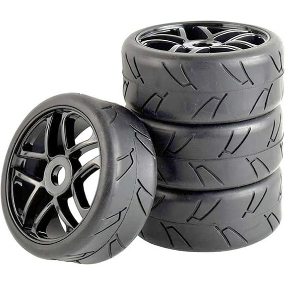 LINLIN 100MM RC On Road Car Buggy Rubber Tyre Tires Plastic Wheel Rims Set 17mm Hex Compatible with 1:8 Scale Traxxas Kyosho Hobao HSP HPI RC Off-Road Car Parts