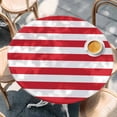 thumbnail image 3 of Red Stripes Round Fitted Table Cover White Stripes Simple Geometric Waterproof Table Cloth with Elastic Edge Wipeable Tablecloth for Picnic Camping Party Fits 36"-44" Diameter, 3 of 8