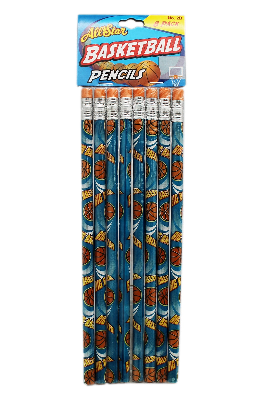 Blue Colored Basketball Themed Wooden Pencil Pack (8 Pencils)