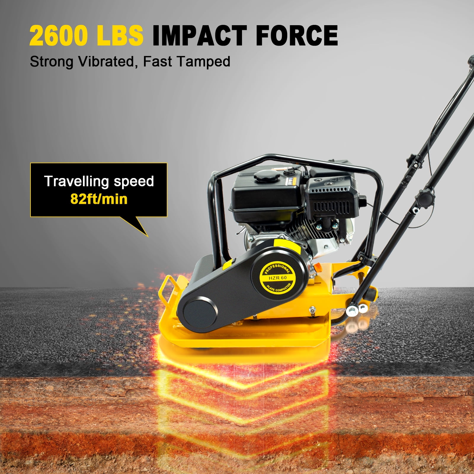 SuperHandy Plate Compactor Rammer 7 HP Gas Engine 4200-Pounds of Compaction  Force Rammer Jumping Jack Tamper 20 × 15 Inch Plate for Paving Landscapes