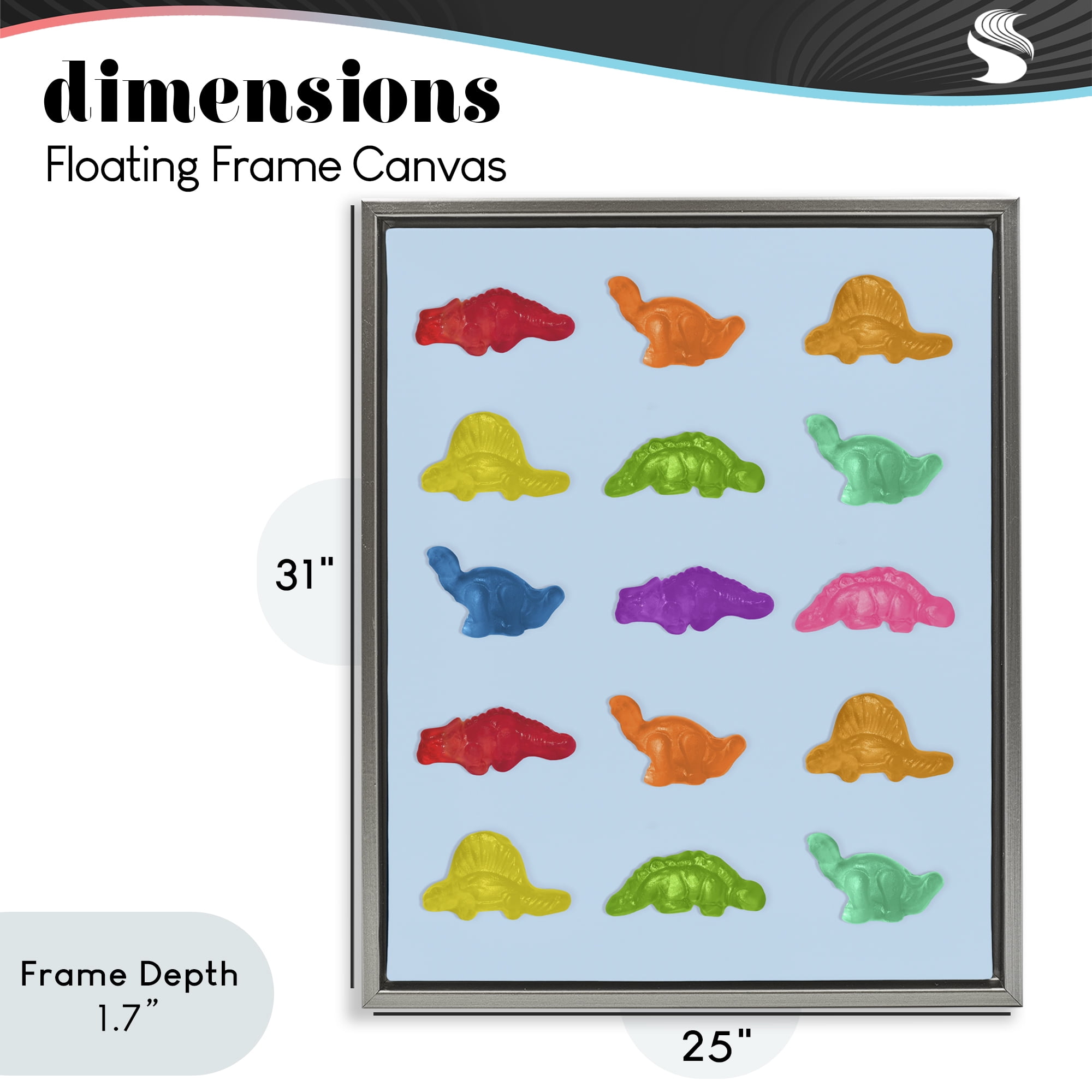 Stupell Industries Colorful Dinosaur Candies Gray Framed Floater Canvas Wall Art, design by LISH Creative