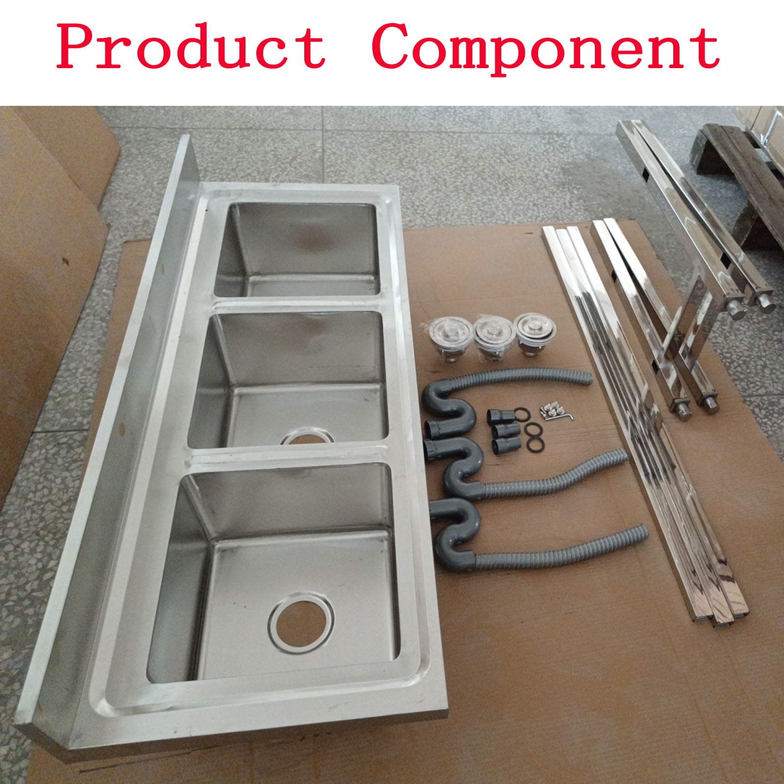 3 Compartment Utility Sink with Adjustable Legs, Heavy Duty Commercial Sink, Freestanding Utility Sink with 304 Stainless Steel for Restaurant, Food Truck