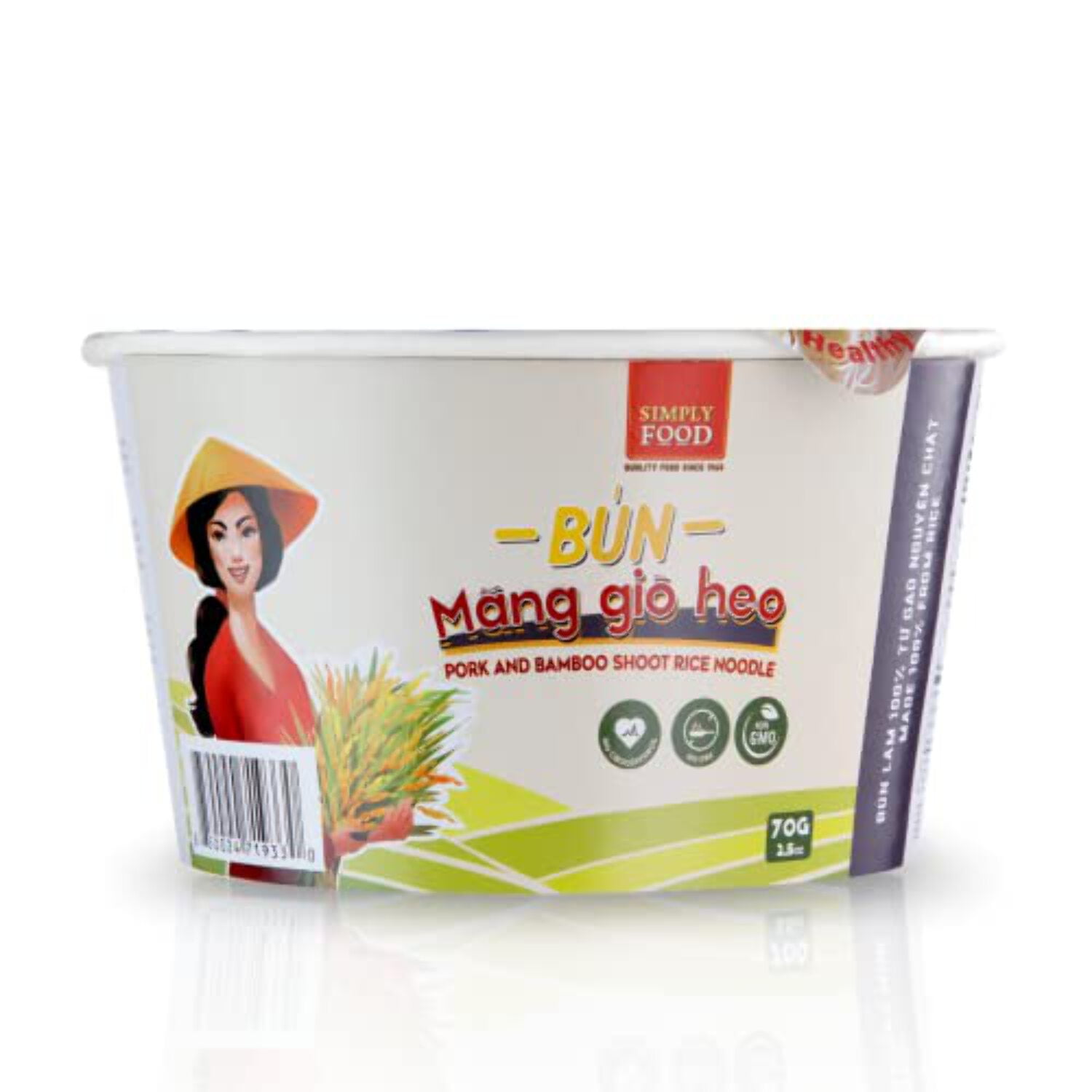 Instant Pork and Bamboo Rice Noodle (9 Bowls/Box): $1.99 per Bowl (70g), Fork Inside by Simply Food