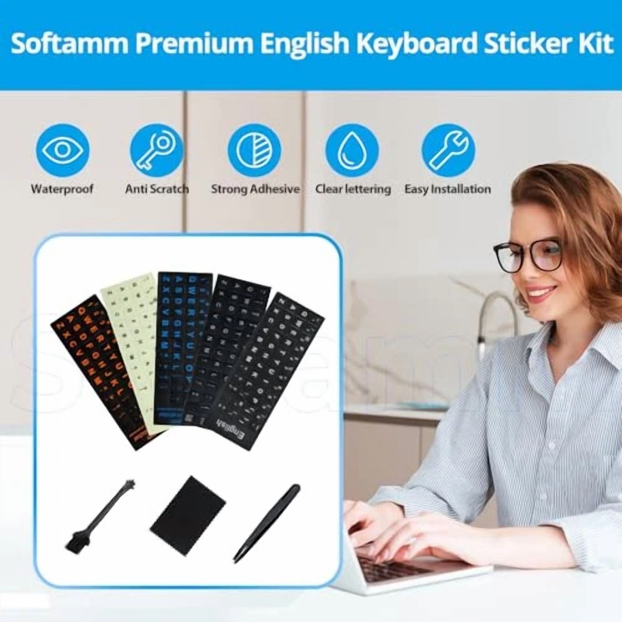 CRESTIN- English Keyboard Stickers [5 In English Big Font White Letter/Black Background