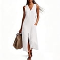 thumbnail image 6 of Gamivast Linen Midi Dresses for Women Casual V Neck Sleeveless Shift Dress with Pockets Button Up Front Slit Summer Dress Solid Everyday Lounge Vacation Dress, 6 of 8