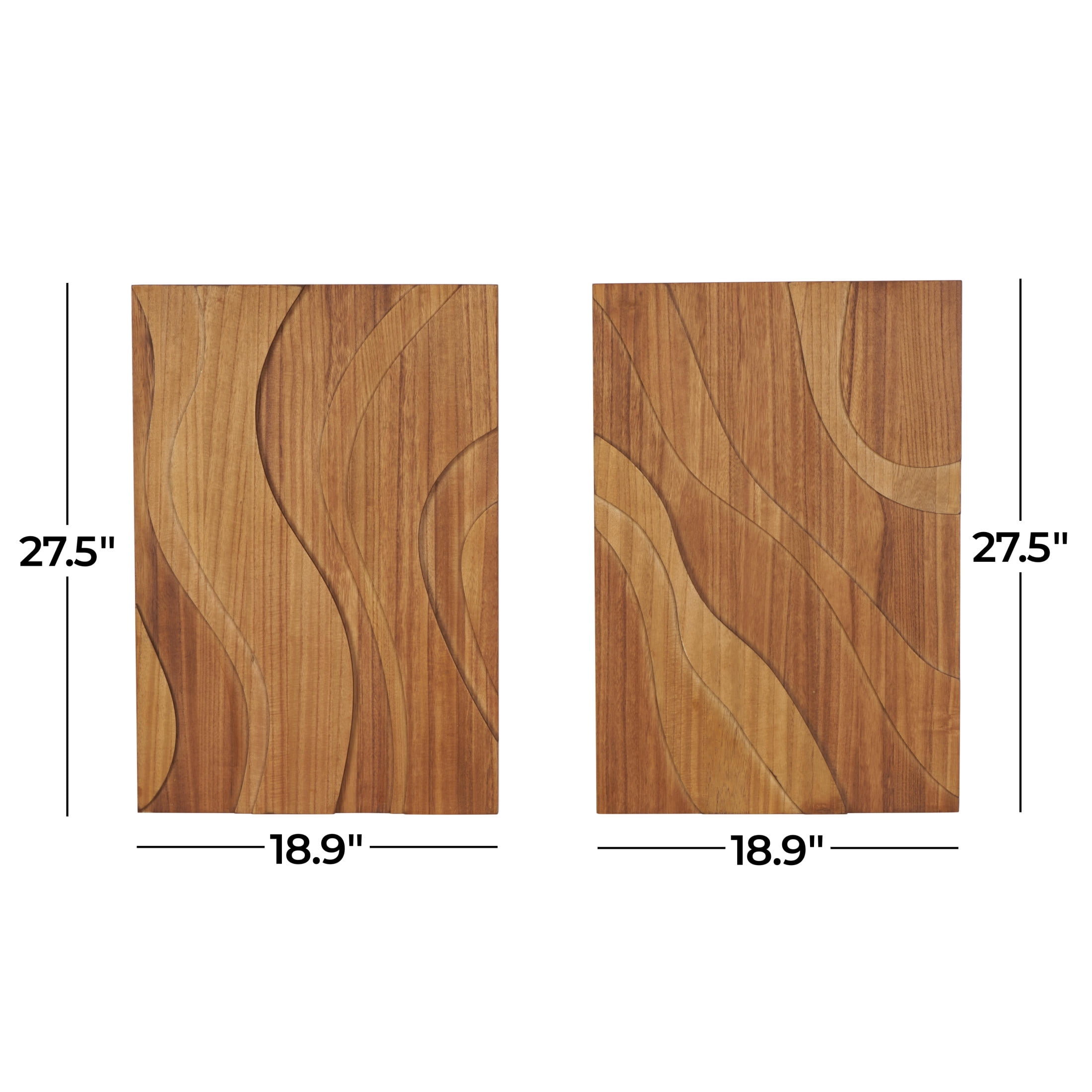 DecMode Brown Wooden Wavy Carved Abstract Wall Decor (2 Count)