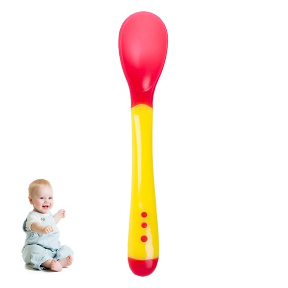 2pcs Baby Temperature Sensing Tableware Set Utensil Toddler Dinnerware Cutlery Cartoon Food Feeding Spoon Fork Doilies for Tables Teal Place Mats for Kitchen Table Set Plate Mates Set End Table round