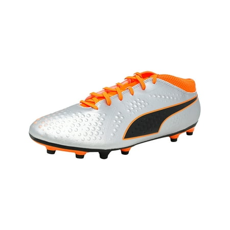 Shoot Fg Mens Soccer Shoe - Puma Men's One 4 Syn Fg Silver / Orange Black Ankle-High Soccer Shoe - 13M